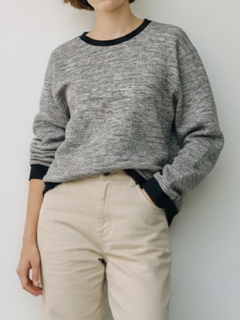 Rebecca Taylor Gray Knit Top with Black Trim